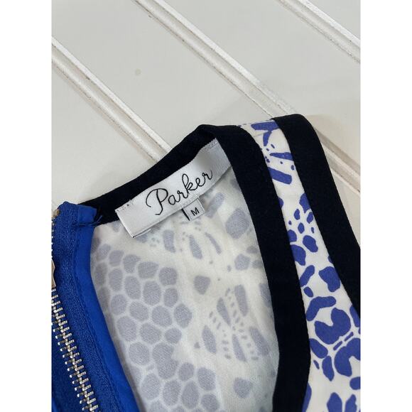 Parker Hudson Fit & Flare Dress Blue & White Cut Out Short Cocktail Size 6 - Picture 6 of 9